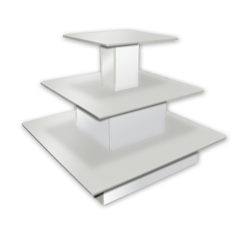 3 Display Level Standing Shelf Unit Waterfall Table Display 48"x48"x42" | WHITE