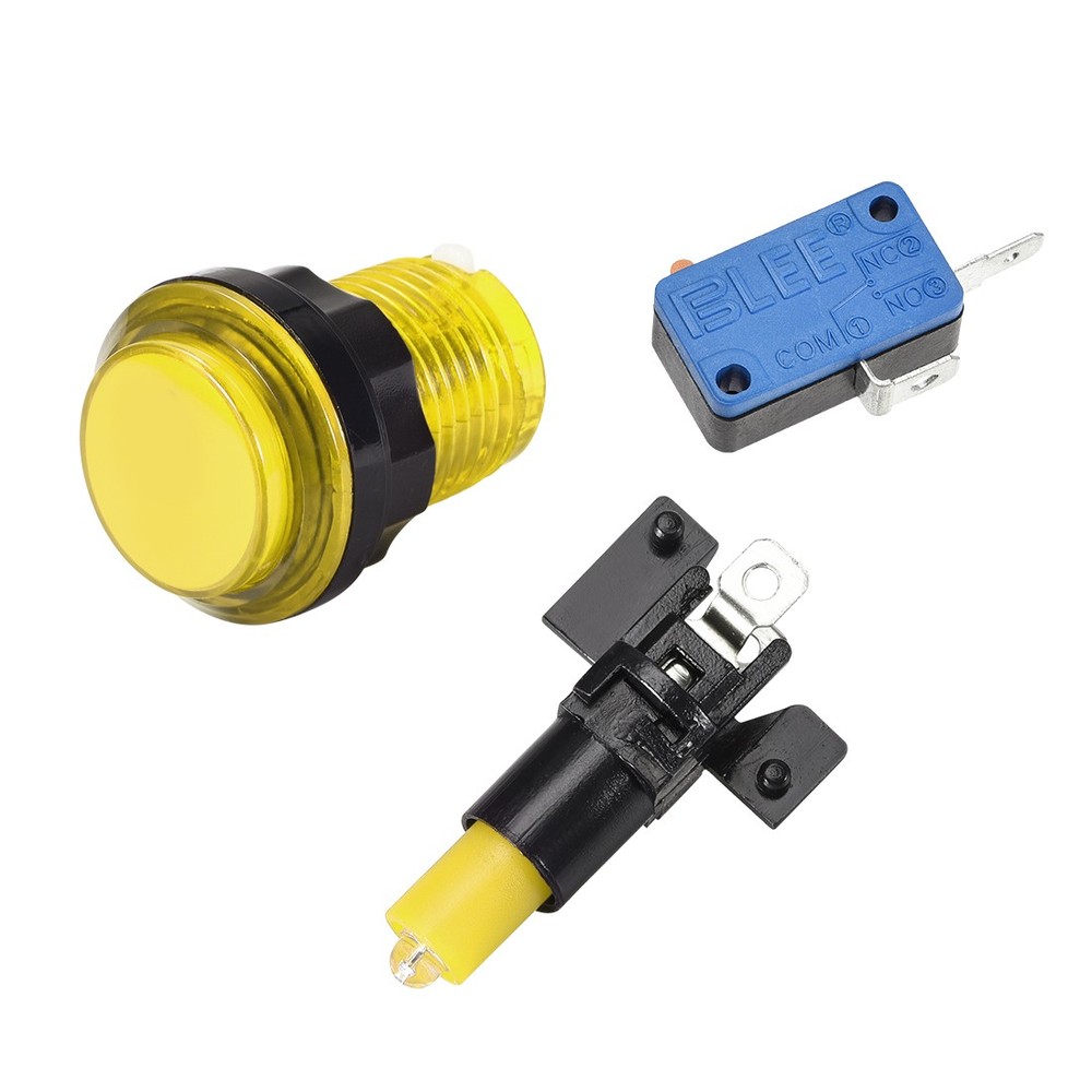 Game Push Button 33.5mm 12V LED Illuminated Switch with Micro switch Yellow 6pcs