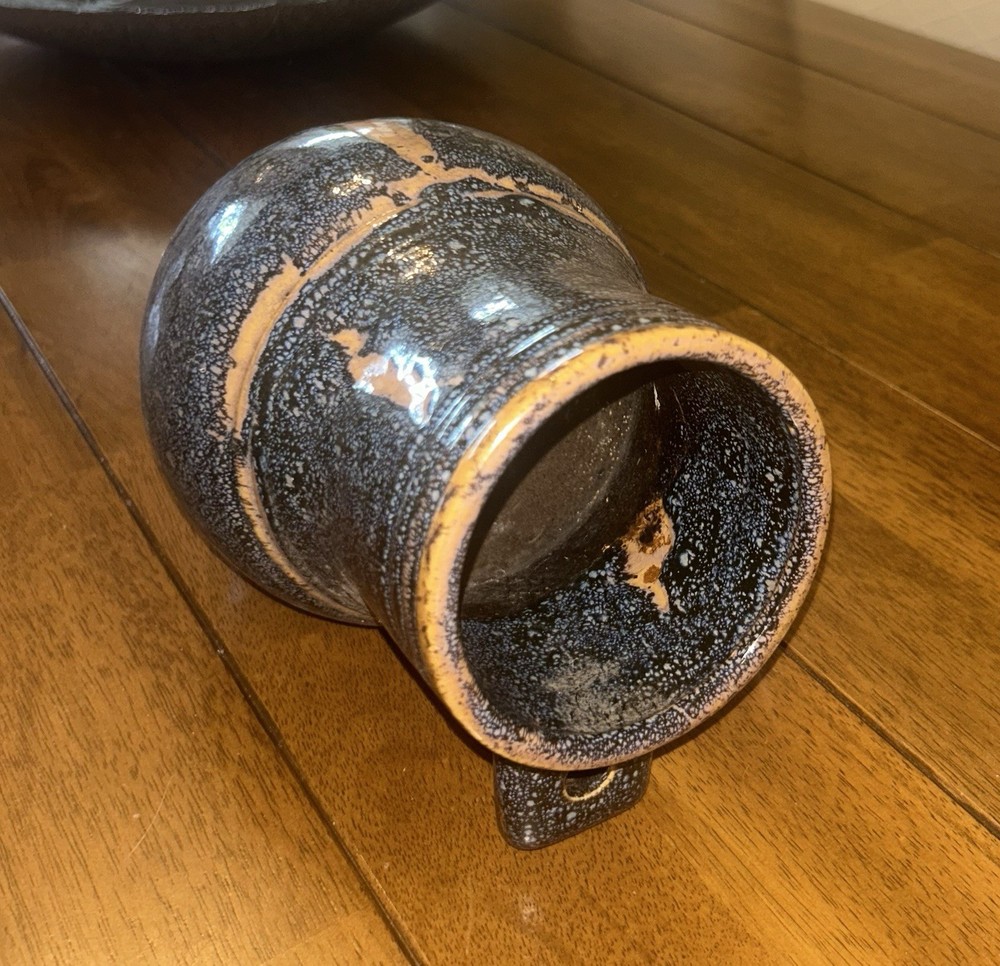 BLUE POTTERY BIRDHOUSE BIRD FEEDER