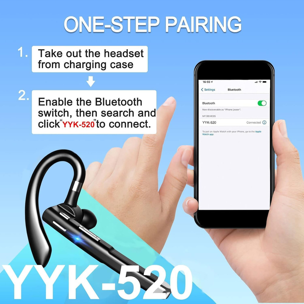 Bluetooth Headset for Work 500Hrs Standby Time with Charging Case 270 Degrees Ro