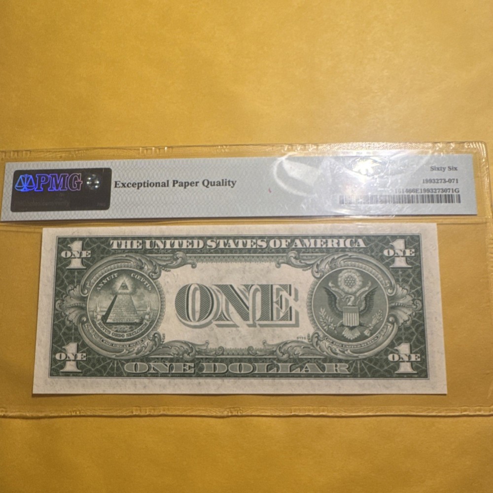 PMG Certified 1935E $1 Silver Certificate, Grade 66 EPQ UNC PATTERNIZED SERIAL