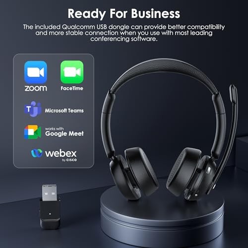Upgrade ANC & ENC Headset with Microphone for PC, Wireless Headset with Black