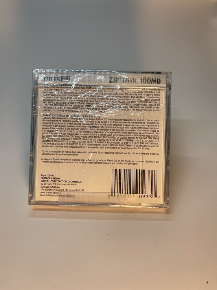 1 Maxell PC 100MB Zip Disks Diskette NEW Still Sealed Disc