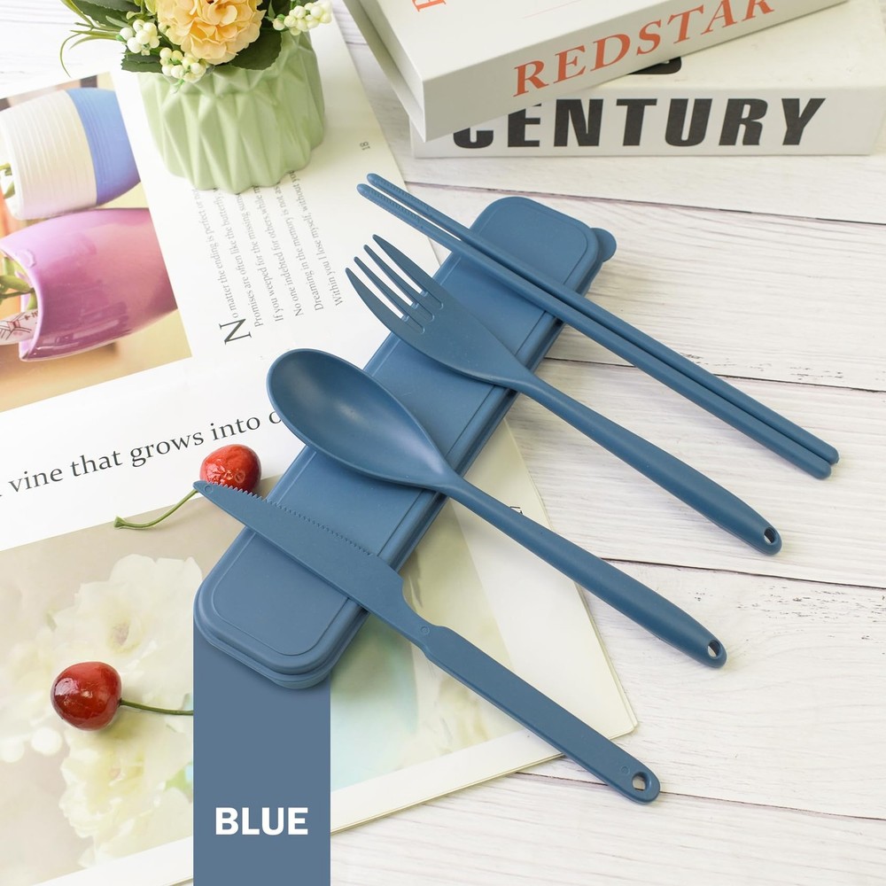 Large Reusable Travel Utensils Set with Case Plastic Fork Spoon Knife