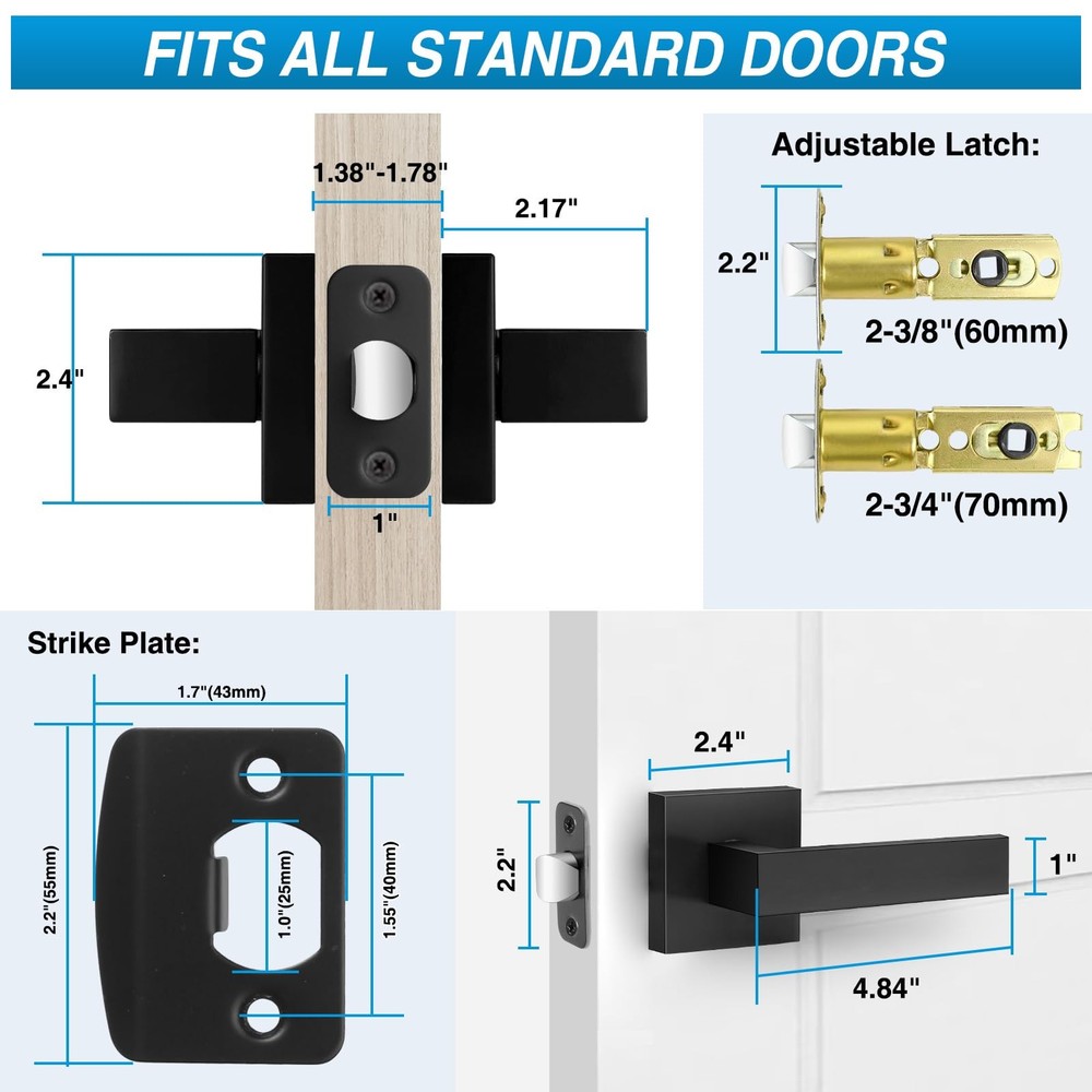 Plustool 4 Pack Black Door Handles Interior, Passage 4 Pack,