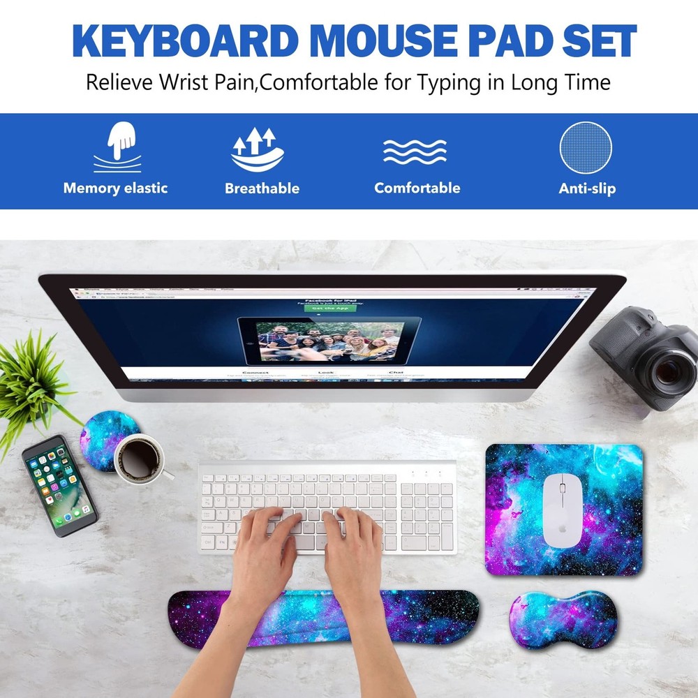 AIMSA Keyboard Wrist Rest Support + Mouse Pad + Mouse Wrist Rest + Coaster, E...