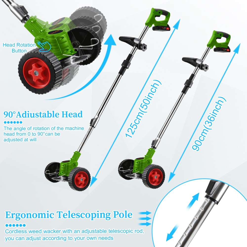 Electric Cordless Grass String Trimmer Lawn Edger Weed Wacker Cutter + 2 Battery