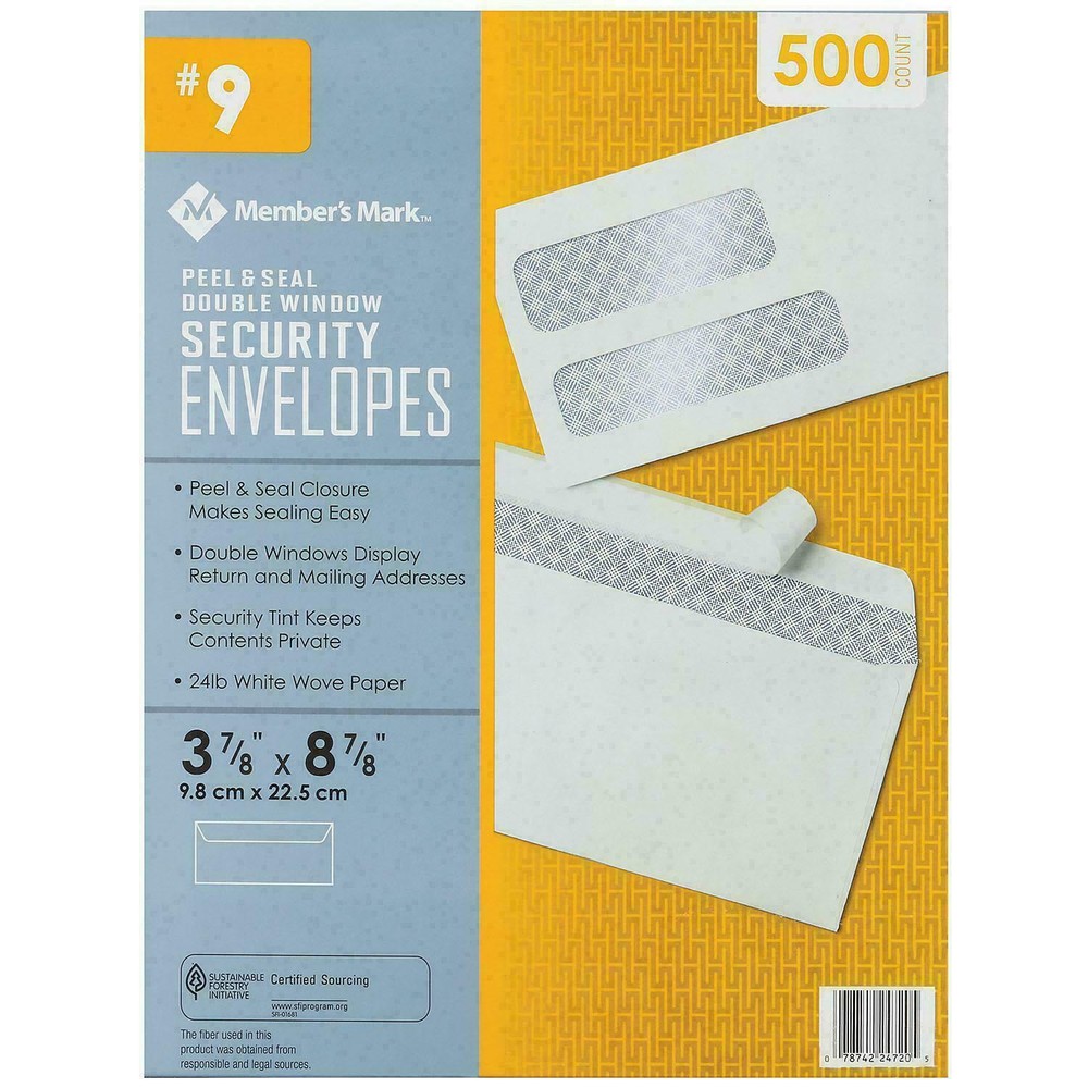 Member's Mark Security Envelope #9, Peel & Seal Double Window (500 ct)