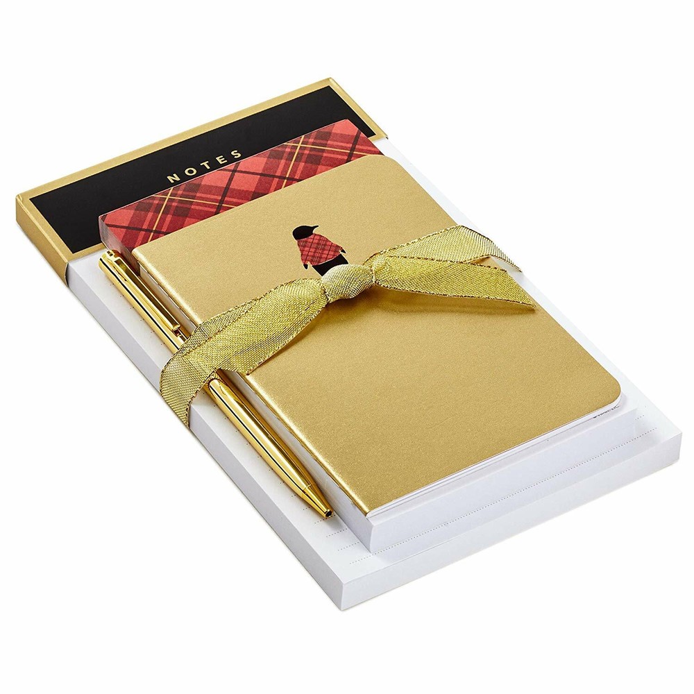 Hallmark Notepad Bundle with Pen, Plaid Penguin (3 Notepads, Assorted Sizes)