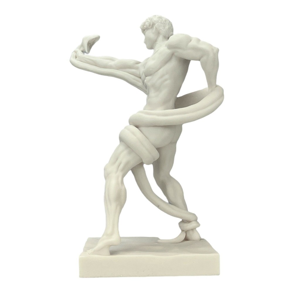 An Athlete Wrestling With A Python Man Snake Marble Statue Sculpture