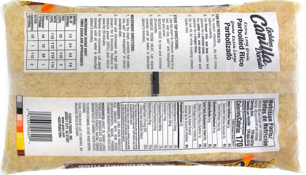 GOYA PARBOILED RICE GOLDEN CANILLA LONG GRAIN, 5 POUND