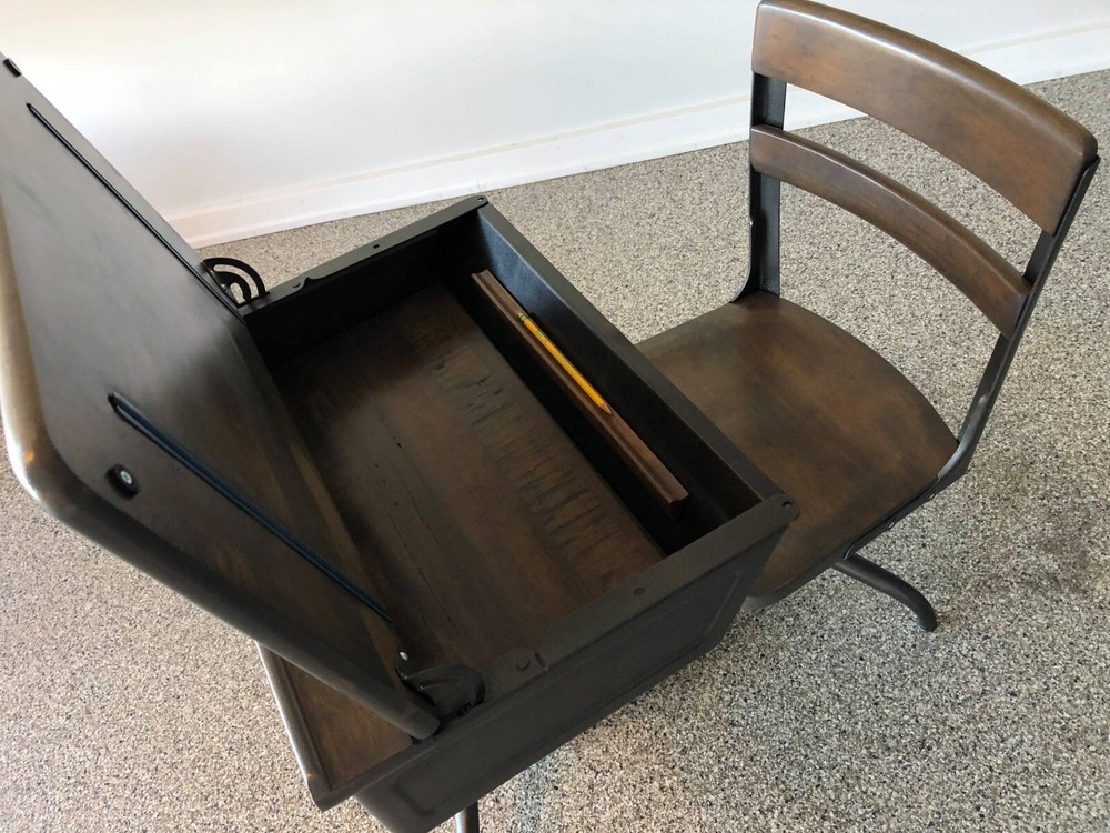 Restored Antique School Desk with Inkwell