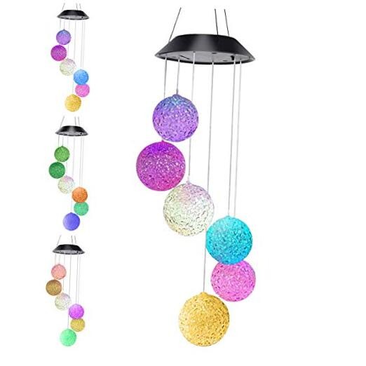 Color Changing LED Light Solar Powered Wind Chime Waterproof Crystal Ball