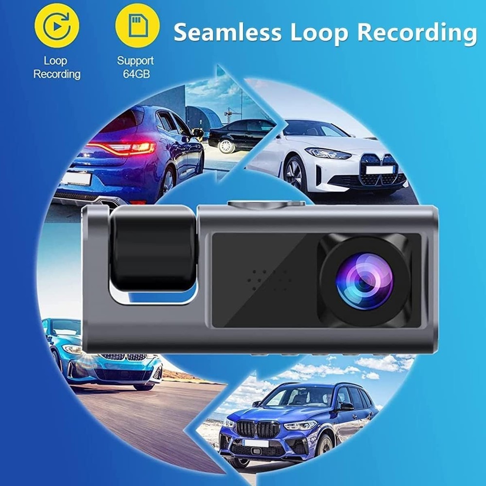 1080P Triple Dash Cam Front Rear 720P Inside Night Vision G-Sensor Parking Mode