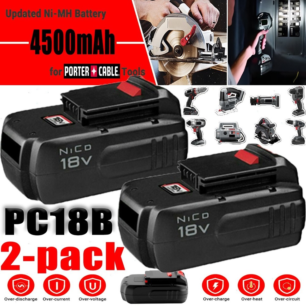 2Pack 18V 4.5Ah Replace Battery for Porter Cable PC18B 18-Volt Cordless Tools