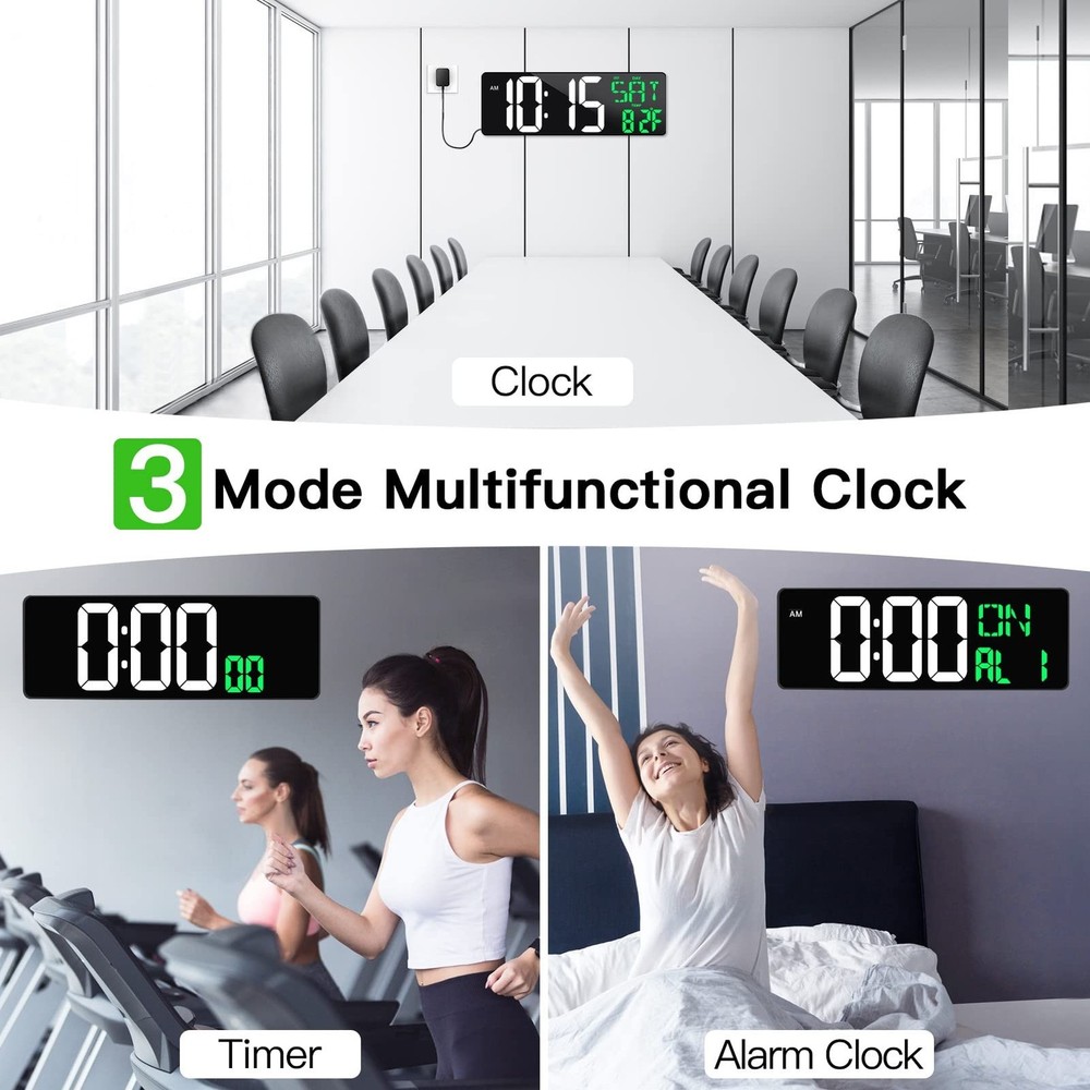 17 Inch Large Digital Wall Clock with Remote Control, Automatic Brightness Di...