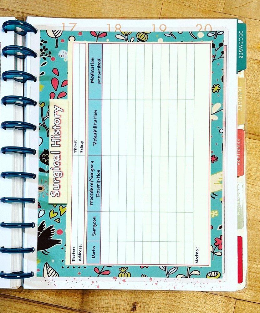Surgical History Two Sided Dashboard for use w/ the BIG Happy Planner~