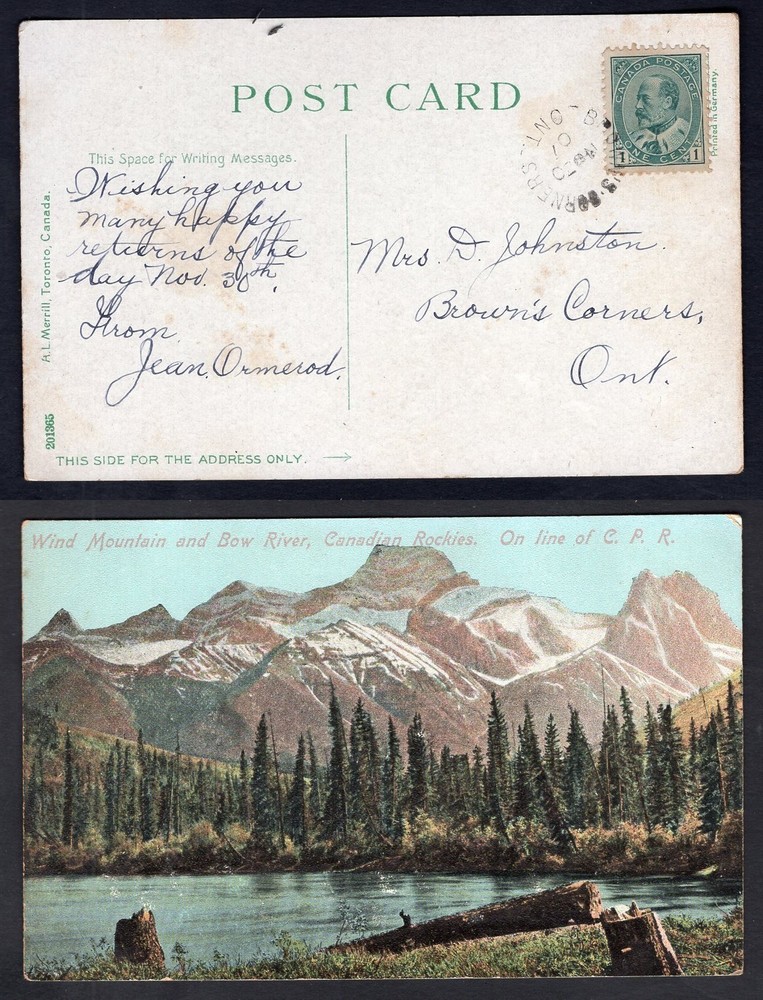 CANADA Brown's Corners Ontario York 1907 Split Ring on Postcard. Markham