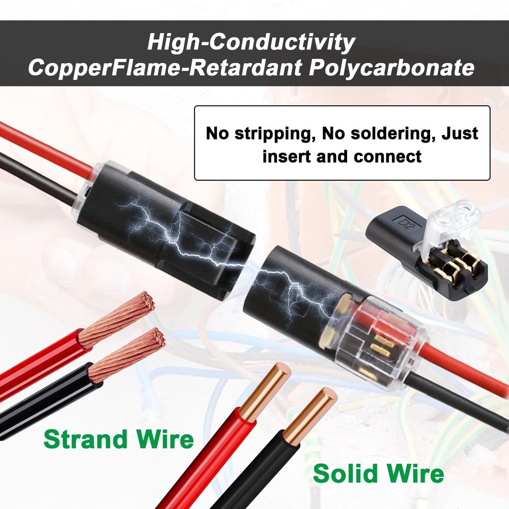 Double Wire LockGrip Connector, 2 Pin LED Light Strip Connector with Locking ...