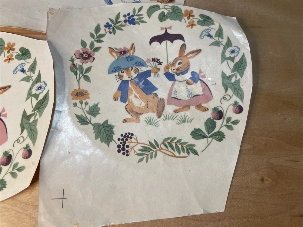VTG Decal Ceramicorner Watermount Bunny Rabbit Anthropomorphic Easter Transfers