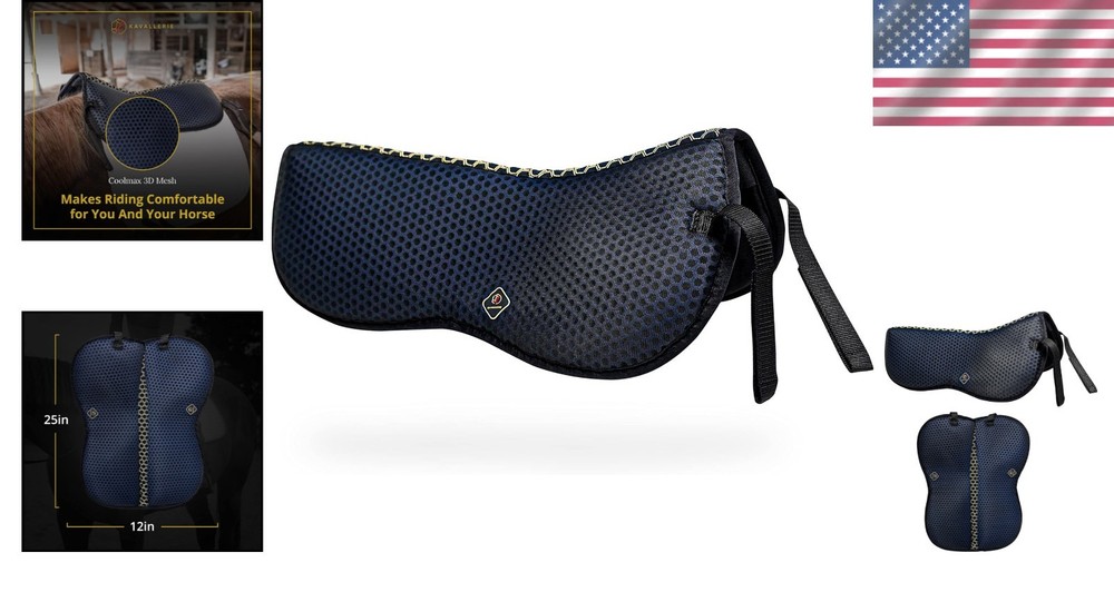 3D Air-Mesh English Saddle Half Pad - Navy, Impact Protection