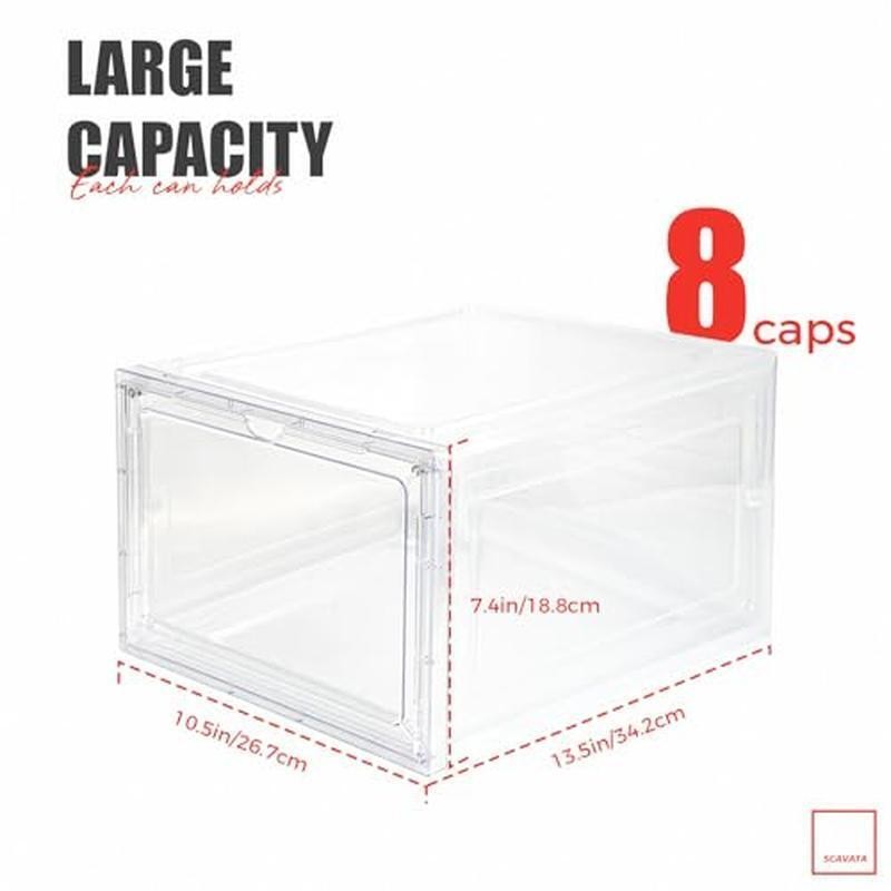 6 Pack Stackable Clear Hat Storage Box ‎Plastic Magnetic Door Durable Organizer