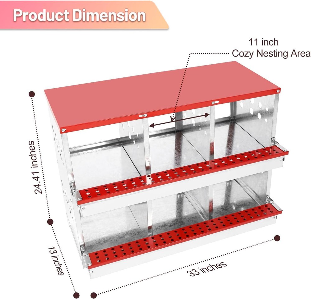 6 Hole Chicken Nesting Boxes Metal Chicken Egg Laying Nest Box with Perch