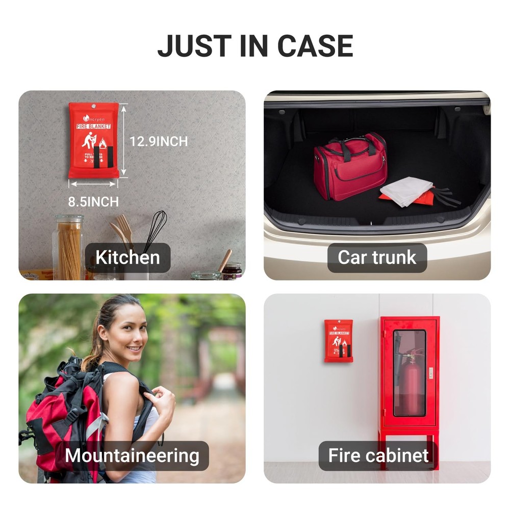 Emergency Fire Blanket, 2 Pack Fire Extinguisher Blanket, Fire Suppression Fa...