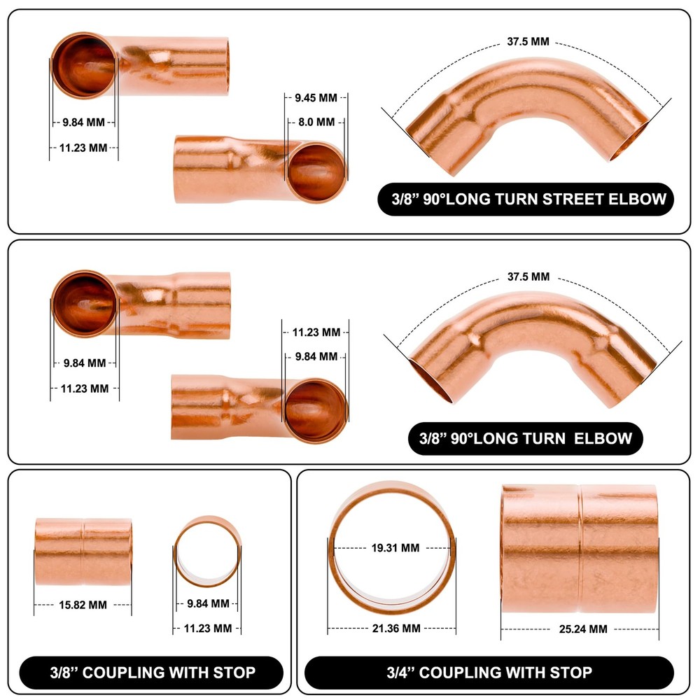 HVAC Copper Fittings 3/8" & 3/4" for Air Conditioner Refrigeration Systems
