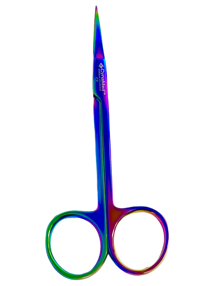 GERMAN IRIS MICRO SURGICAL SCISSORS STRAIIGHT TIP 4.5" MULTI RAINBOW TITANIUM