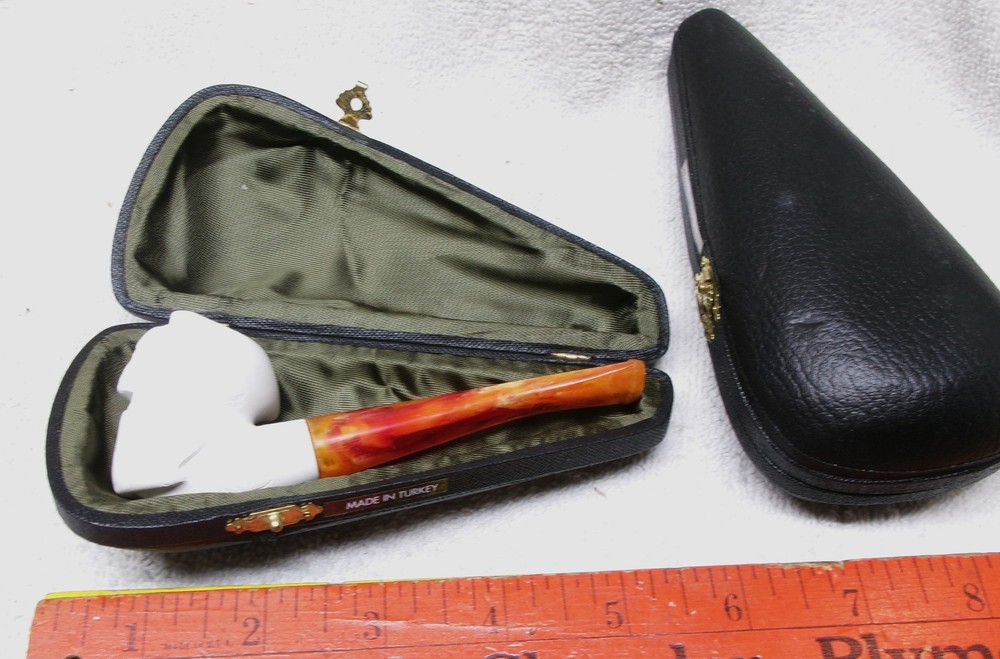 * Older, MEDIUM size w CASE - MEERSCHAUM PIPE - MADE in TURKEY - GRIM REAPER new