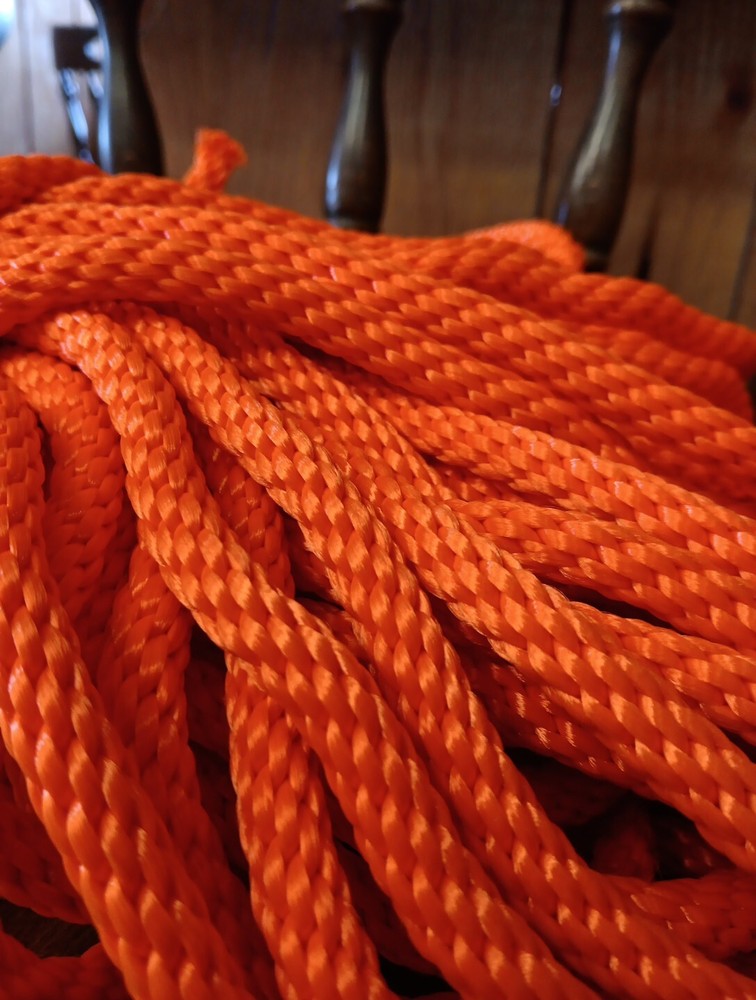 3/8” x 115 ft. Solid Braid Polyester Rope. Made in USA. Orange