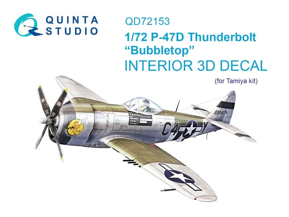 1/72 Quinta 3D Interior Decal #72153 P-47D Bubbletop Thunderbolt For Tamiya
