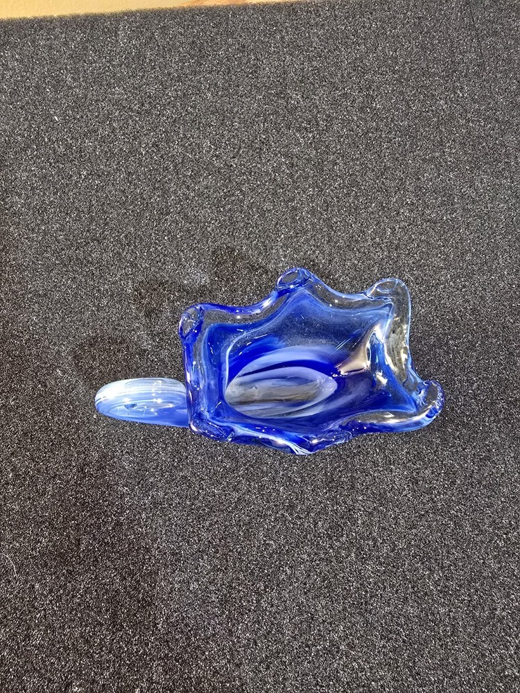 Murano Style Blown Glass Clamshell With Coiled Handle