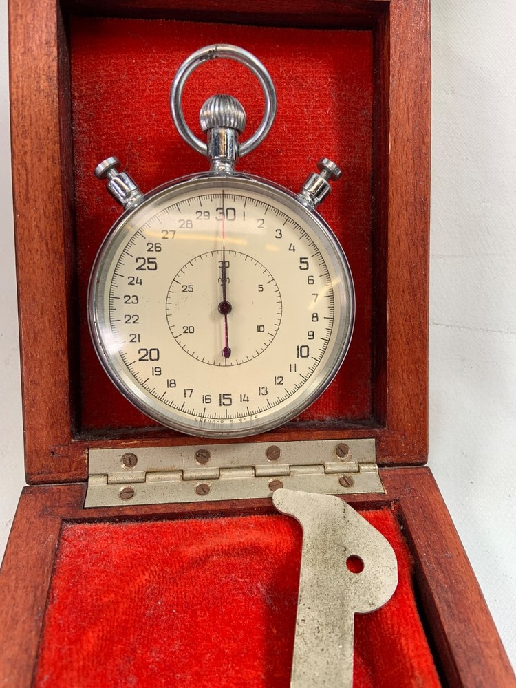 1958 Soviet USSR Mechanical Stopwatch Boxed Working Сделано в СССР Cold War