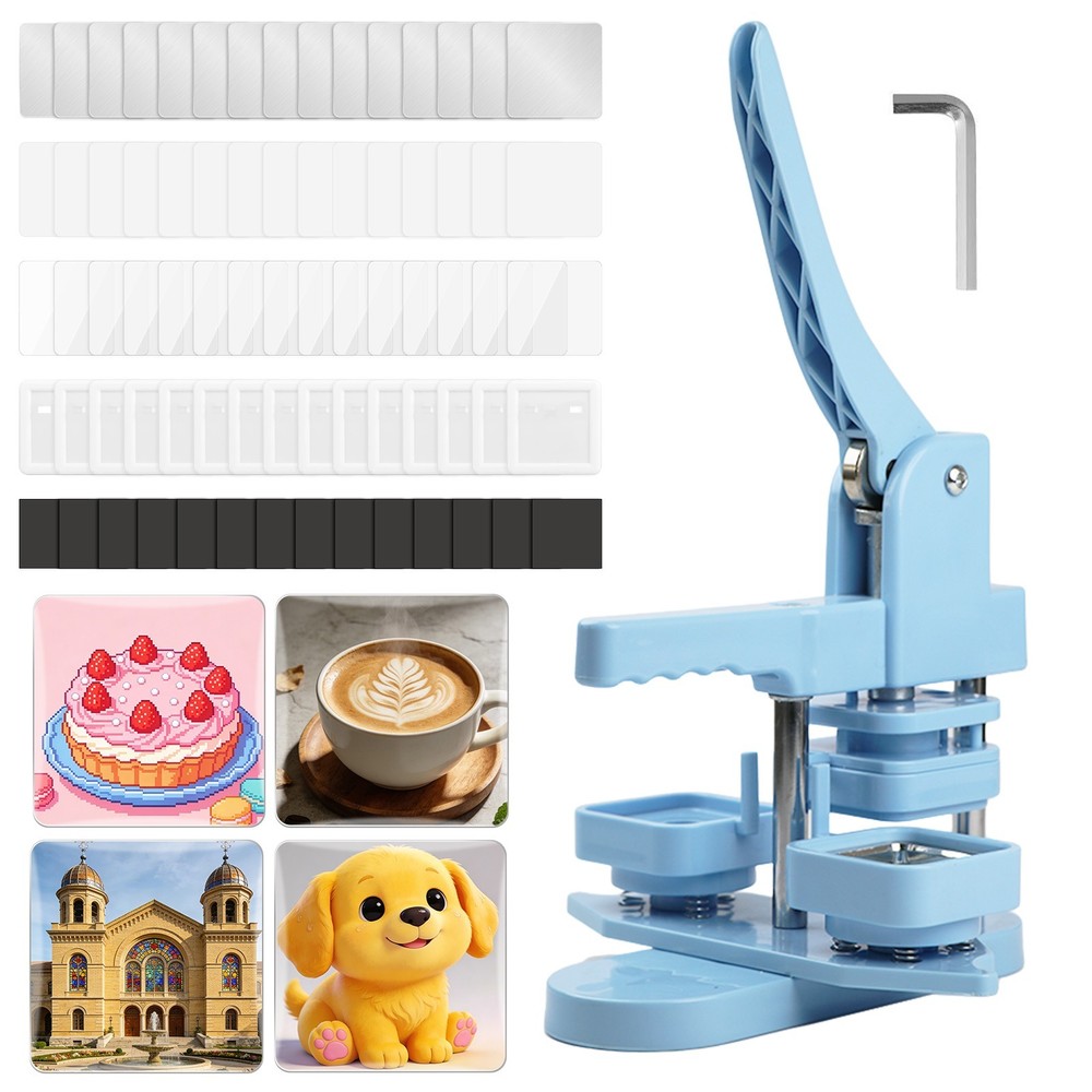 2x2'' Square Button Maker Machine Photo Magnet Press Kit with 100 Sets Supplies