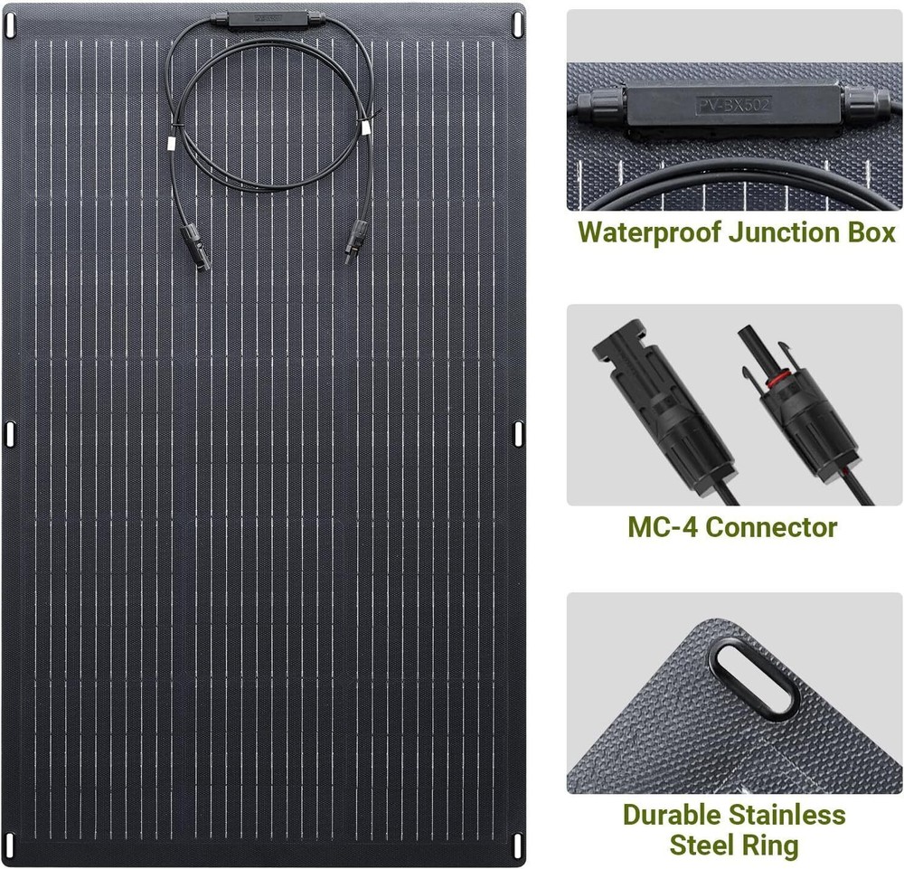 ALLPOWERS 100W OR 200W Flexible Mono Solar Panel Efficiency IP68 For Roof Boat