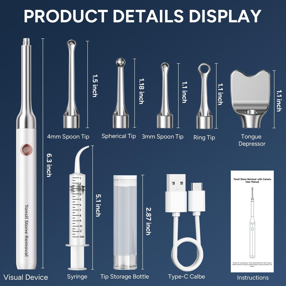 Tonsil Stone Remover with Camera - Upgraded Visual Tonsil Stone Removal Kit w...