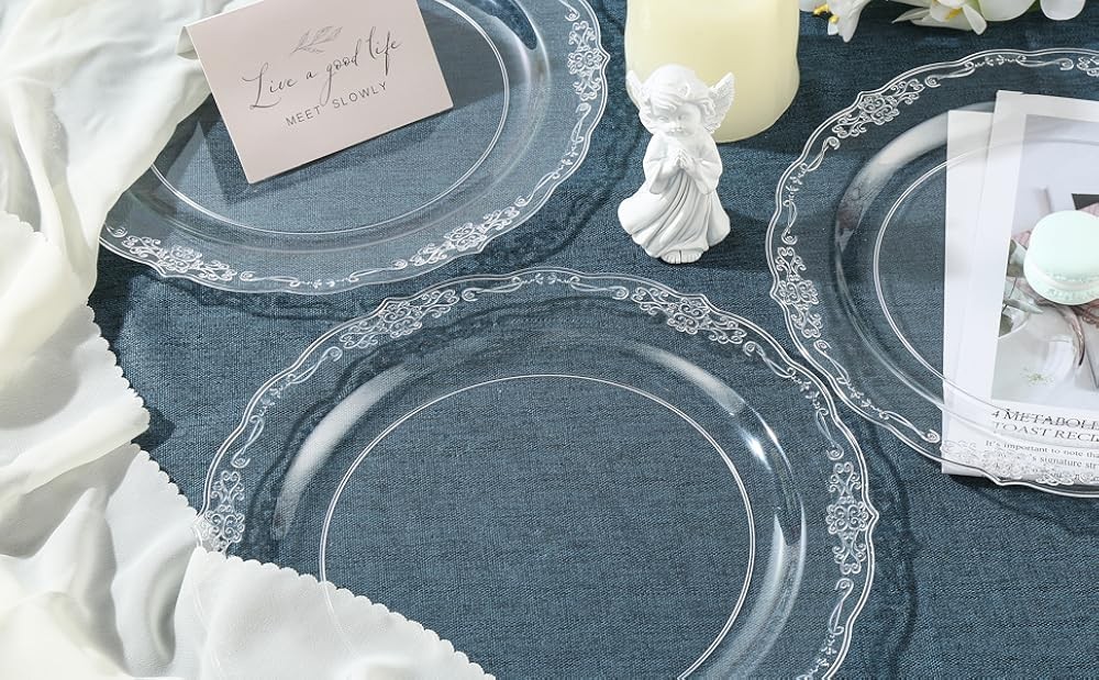 Upass 100 Pieces Clear Plastic Plates - 10.25 inch Clear Dinner