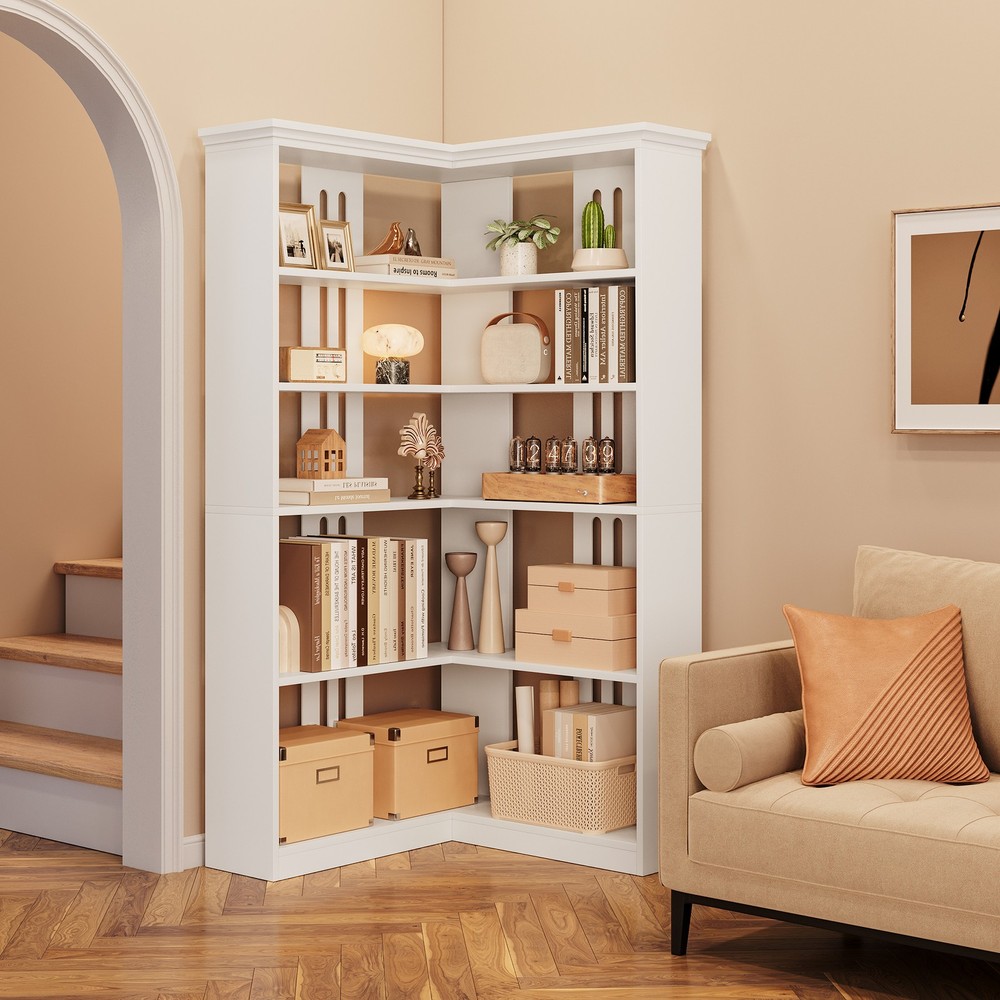 Corner Panel Bookcase 90° Corner Standing Bookcase, Half Back Panel, White