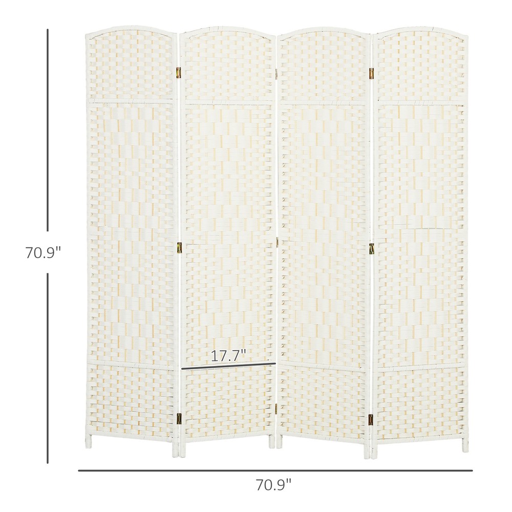 4 Panel Room Divider Hand-Woven Freestanding Partition White