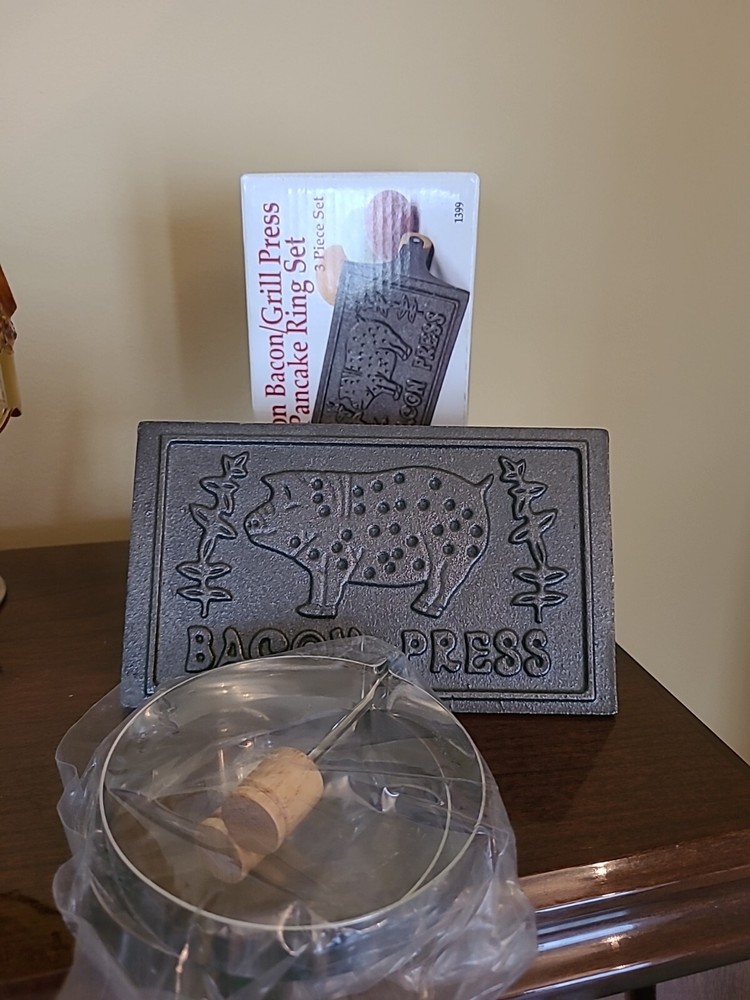 Norpro 3 Pc Cast Iron Bacon Press & Egg/pancake Ring NIB