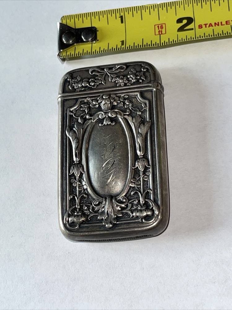 Match safe - Vesta case vintage sterling silver Engraved 1904