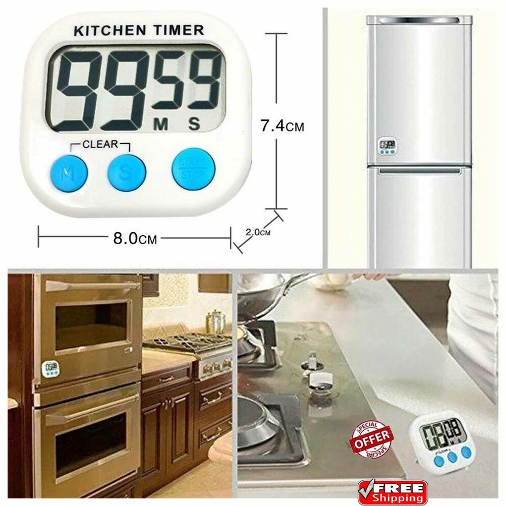 Timer Digital Large Magnet Cooking LCD Alarm Loud Count Down Clear 99min