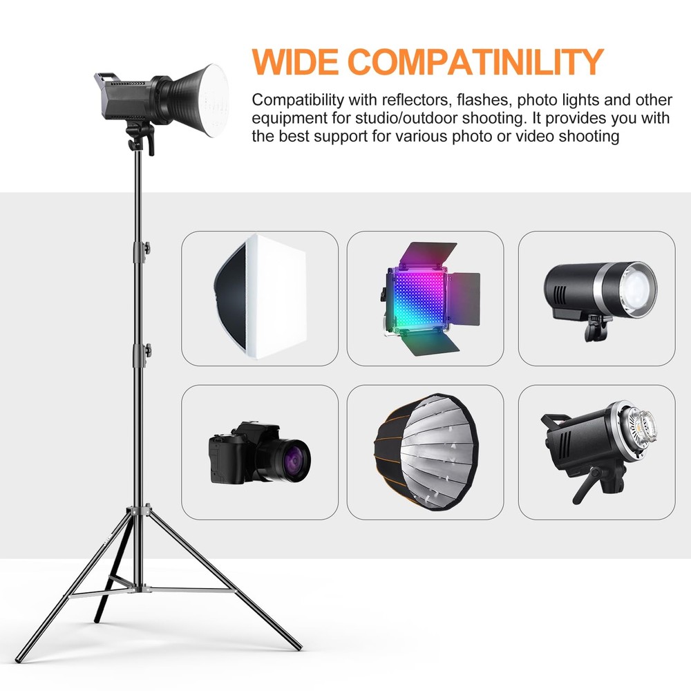 2 Pack Heavy Duty Light Stand 8.5ft, Spring Cushioned, Aluminum Construction,...