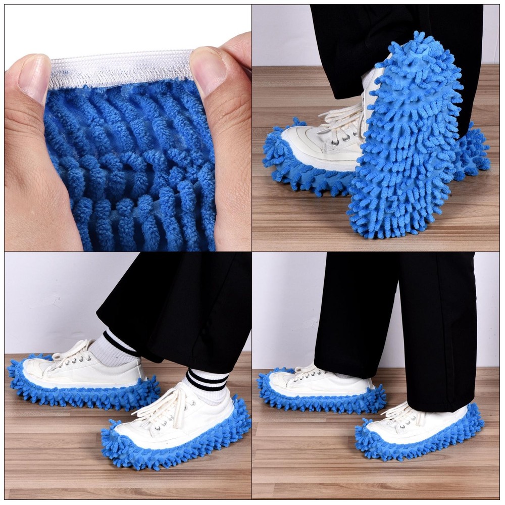 Washable Cleaning Shoes Covers Multifunction Chenille Mop, 2pcs Blue