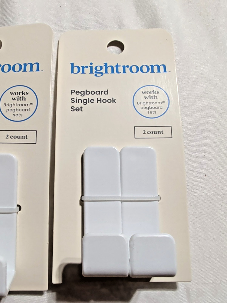 Brightroom Pegboard Single Hooks Adjustable Storage White Set of 2 Plastic