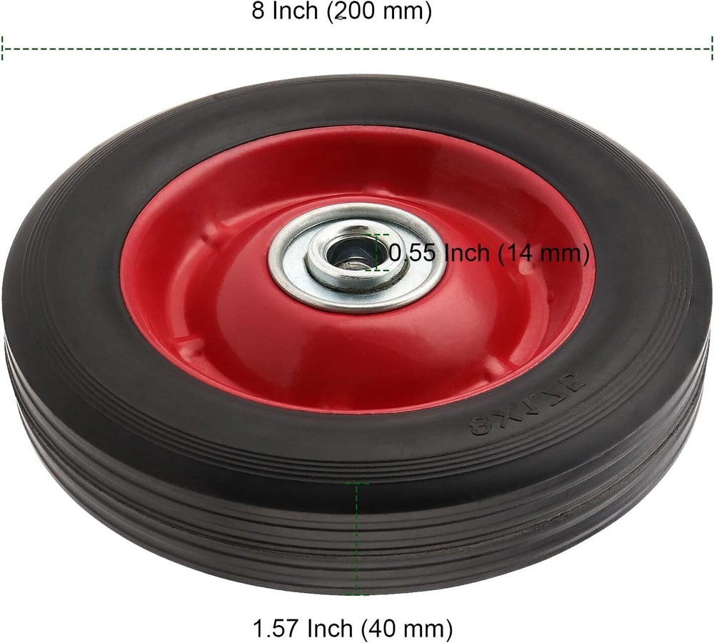4 PCS 8 Inch Solid Rubber Tire, Flat Free Solid Rubber Wheels, Hand Truck Replac