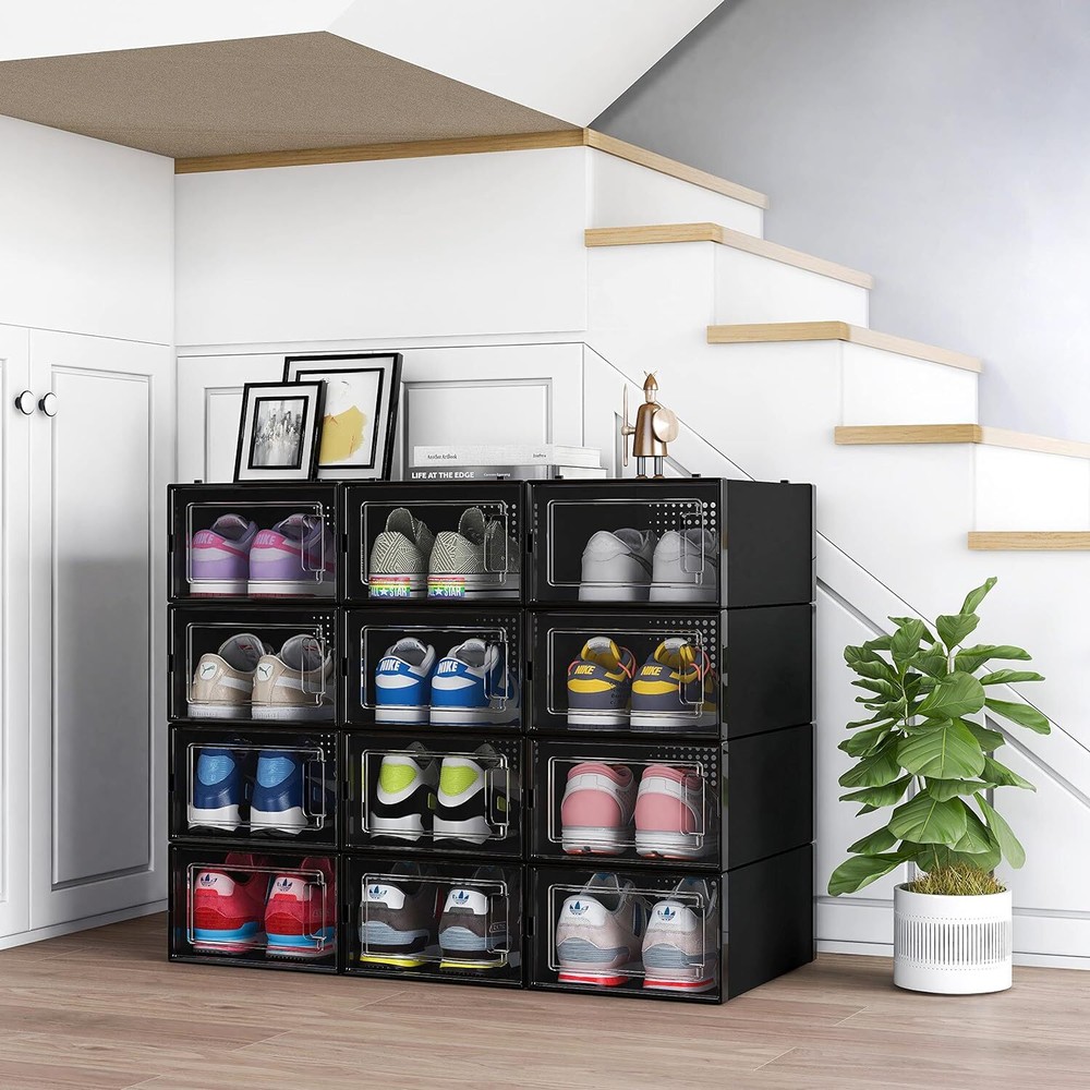 12 Pack Shoe Organizer Boxes Space Saving Shoe Holder Sneaker Display Case