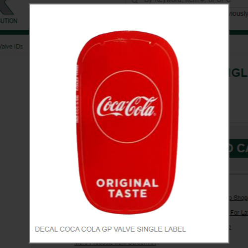 DECAL COCA COLA GP VALVE SINGLE LABEL # D60-CCC-6-SG